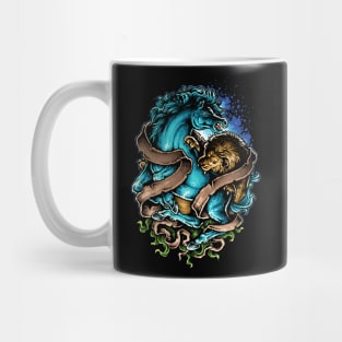 lion versus horse illustration Mug